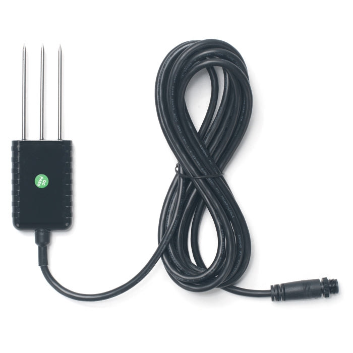The Dragino DR-SE-6P Sonde für SE0X-LB-EU868 features three metal prongs and a long black cable, perfect for agricultural applications, shown on a white background.