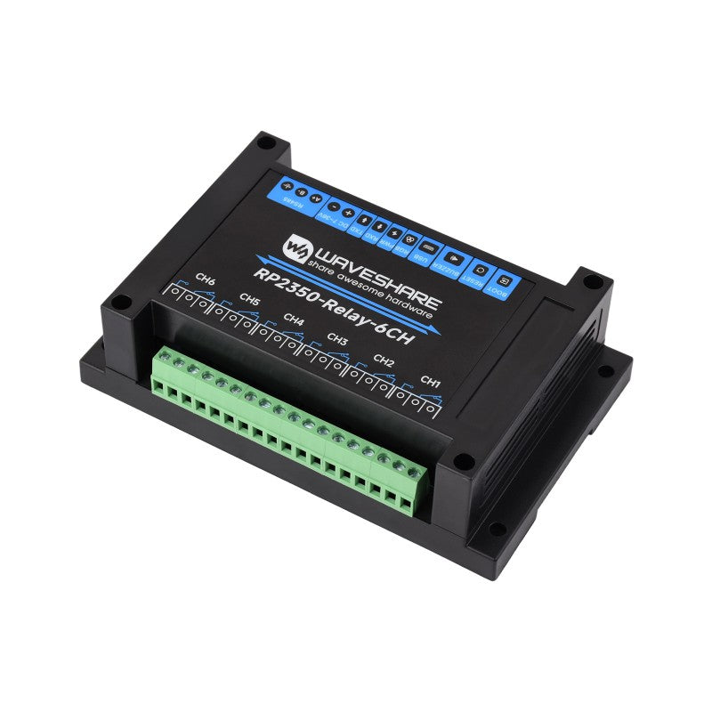 Waveshare Industrial 6-Channel Relay Module RP2350, Integrated RS485/Pico-HAT Interfaces