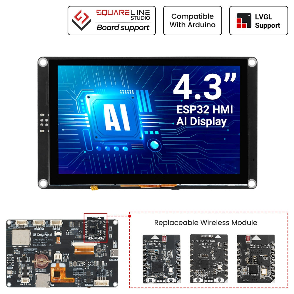 CrowPanel Advance 4.3" HMI Intelligent IPS Touch Display (800x480) for IoT and industrial applications
