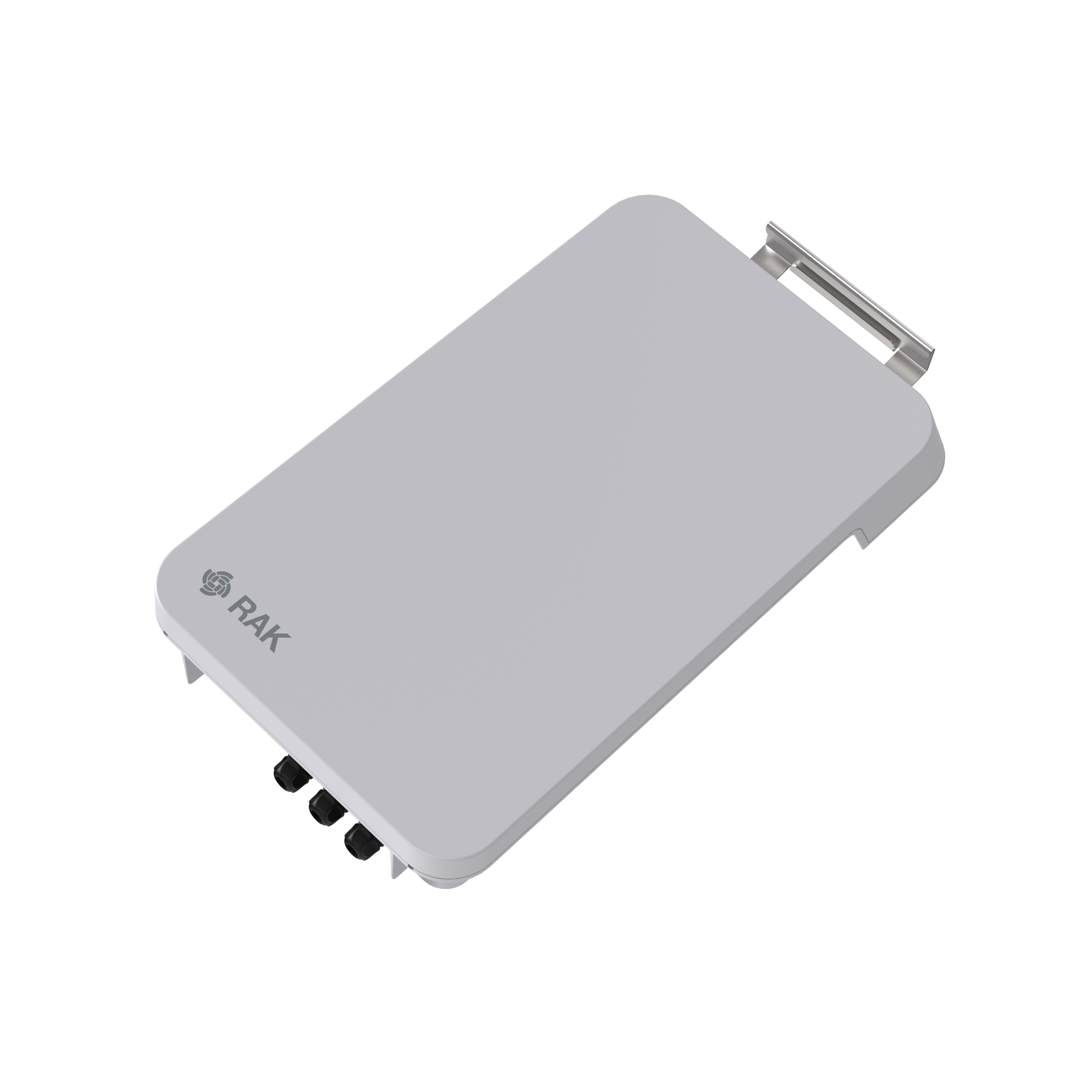 The RAK9155 RAK Battery Plus & Solar Kit is a rectangular white device with a metal handle and black ports, designed as an Outdoor LoRaWAN Gateway—ideal for solar battery setups or any off-grid power solution.