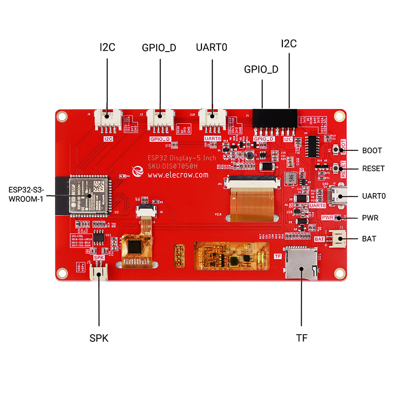 CrowPanel DIS07050H ESP32 HMI Display 800x480 RGB TFT LCD touchscreen