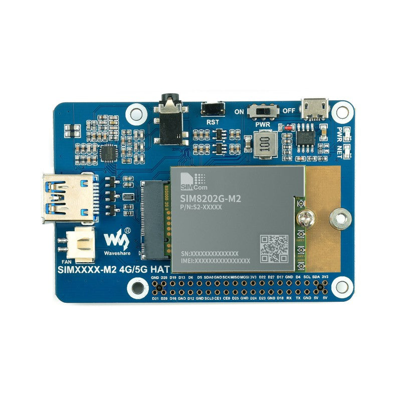 Waveshare SIM8202G-M2 5G HAT for Raspberry Pi