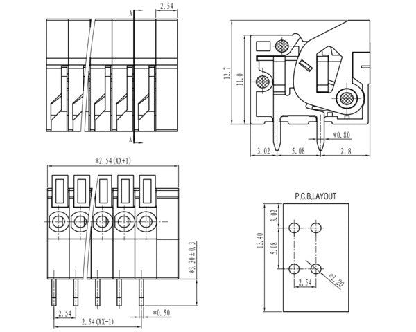 Bes6 Screwless Terminal Block: 6-Pin, 2.54 mm Pitch, Top Entry (2-Pack)
